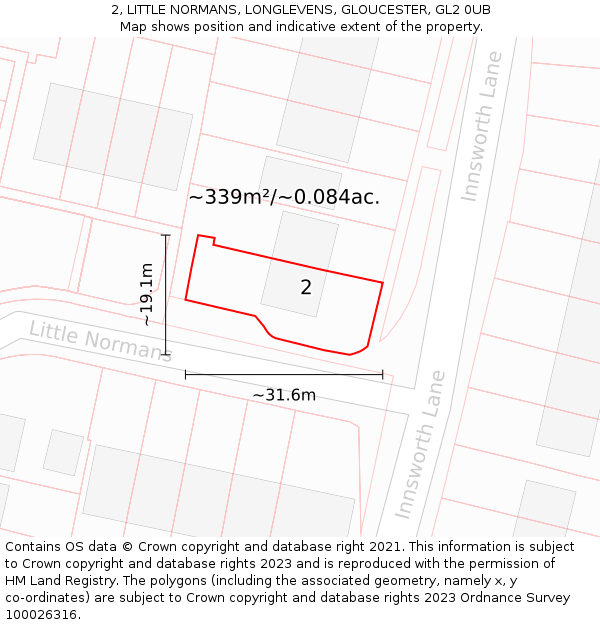 2, LITTLE NORMANS, LONGLEVENS, GLOUCESTER, GL2 0UB: Plot and title map