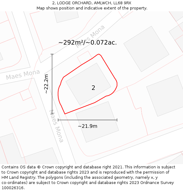 2, LODGE ORCHARD, AMLWCH, LL68 9RX: Plot and title map