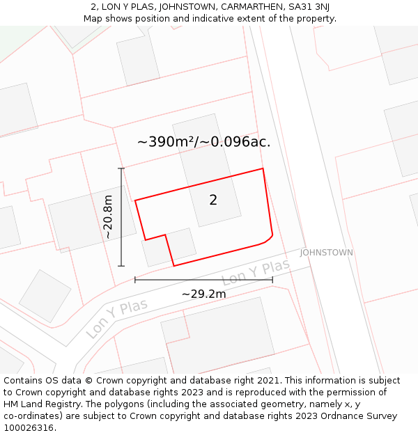 2, LON Y PLAS, JOHNSTOWN, CARMARTHEN, SA31 3NJ: Plot and title map