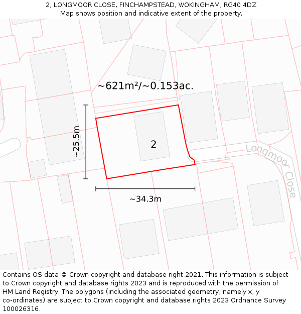 2, LONGMOOR CLOSE, FINCHAMPSTEAD, WOKINGHAM, RG40 4DZ: Plot and title map