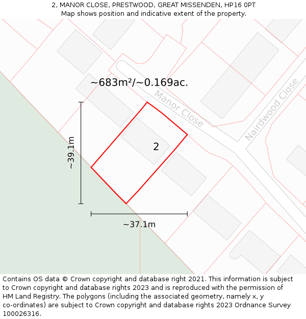 2, MANOR CLOSE, PRESTWOOD, GREAT MISSENDEN, HP16 0PT: Plot and title map