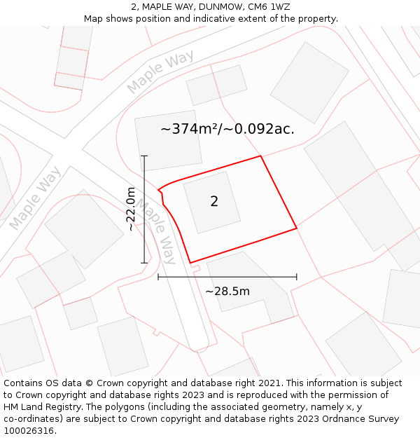 2, MAPLE WAY, DUNMOW, CM6 1WZ: Plot and title map