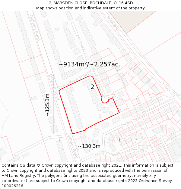 2, MARSDEN CLOSE, ROCHDALE, OL16 4SD: Plot and title map