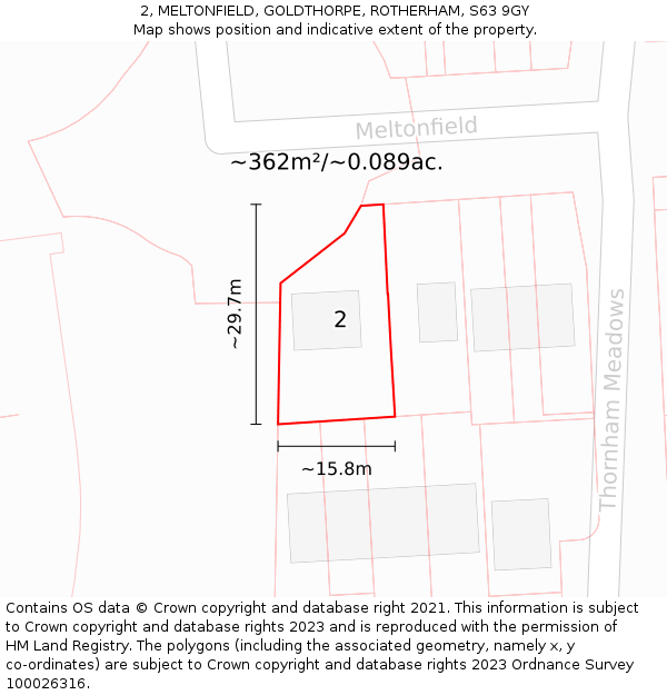 2, MELTONFIELD, GOLDTHORPE, ROTHERHAM, S63 9GY: Plot and title map