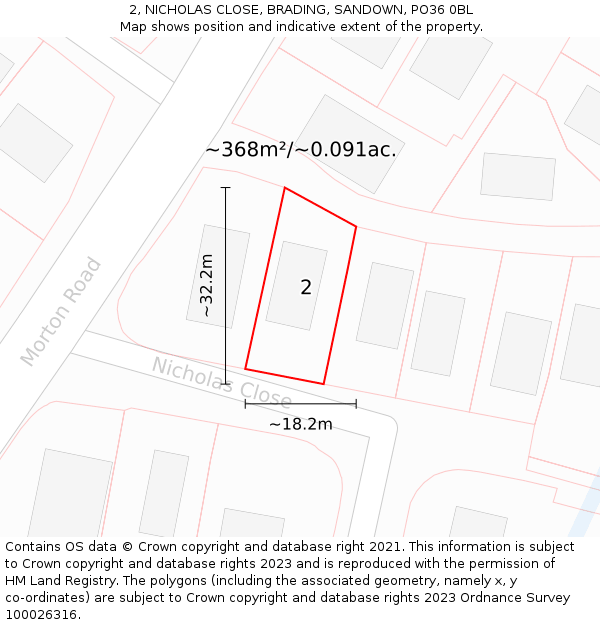 2, NICHOLAS CLOSE, BRADING, SANDOWN, PO36 0BL: Plot and title map