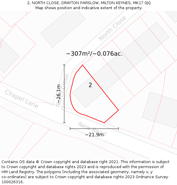 2, NORTH CLOSE, DRAYTON PARSLOW, MILTON KEYNES, MK17 0JQ: Plot and title map