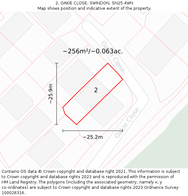 2, OAKIE CLOSE, SWINDON, SN25 4WN: Plot and title map