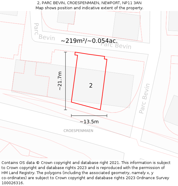 2, PARC BEVIN, CROESPENMAEN, NEWPORT, NP11 3AN: Plot and title map