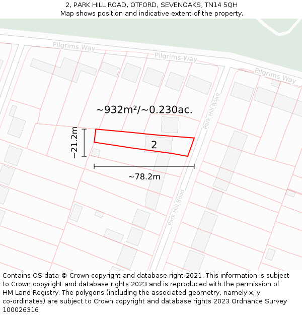 2, PARK HILL ROAD, OTFORD, SEVENOAKS, TN14 5QH: Plot and title map