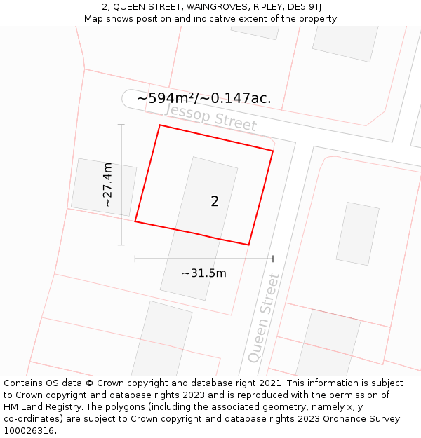 2, QUEEN STREET, WAINGROVES, RIPLEY, DE5 9TJ: Plot and title map