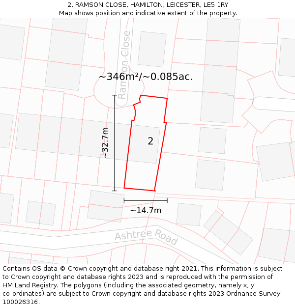 2, RAMSON CLOSE, HAMILTON, LEICESTER, LE5 1RY: Plot and title map