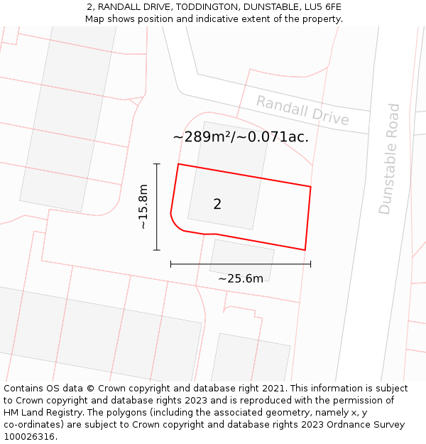 2, RANDALL DRIVE, TODDINGTON, DUNSTABLE, LU5 6FE: Plot and title map