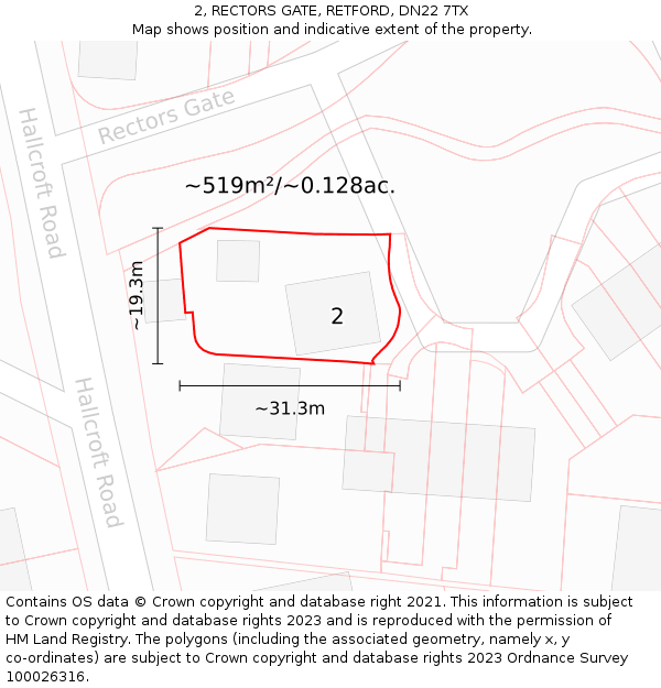 2, RECTORS GATE, RETFORD, DN22 7TX: Plot and title map