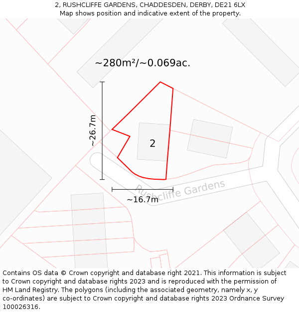 2, RUSHCLIFFE GARDENS, CHADDESDEN, DERBY, DE21 6LX: Plot and title map