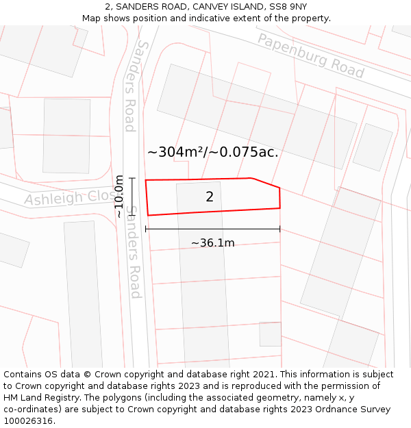 2, SANDERS ROAD, CANVEY ISLAND, SS8 9NY: Plot and title map