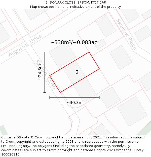 2, SKYLARK CLOSE, EPSOM, KT17 1AR: Plot and title map