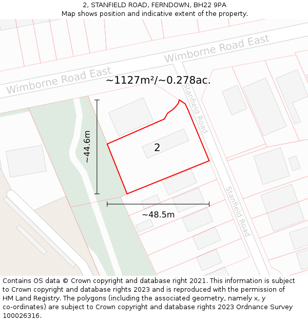 2, STANFIELD ROAD, FERNDOWN, BH22 9PA: Plot and title map