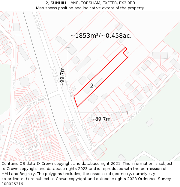 2, SUNHILL LANE, TOPSHAM, EXETER, EX3 0BR: Plot and title map