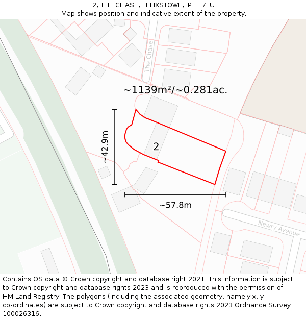 2, THE CHASE, FELIXSTOWE, IP11 7TU: Plot and title map