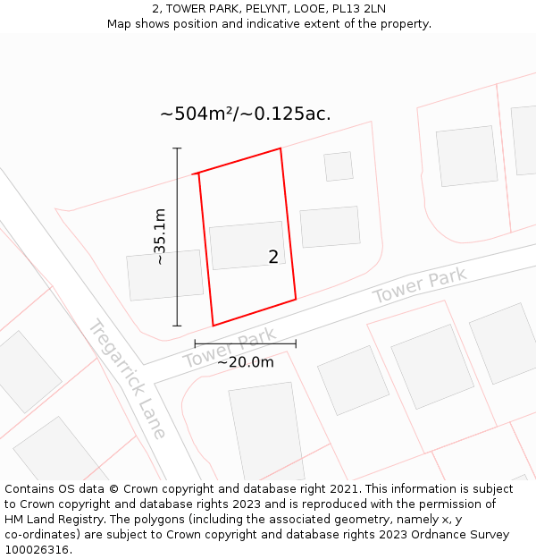 2, TOWER PARK, PELYNT, LOOE, PL13 2LN: Plot and title map