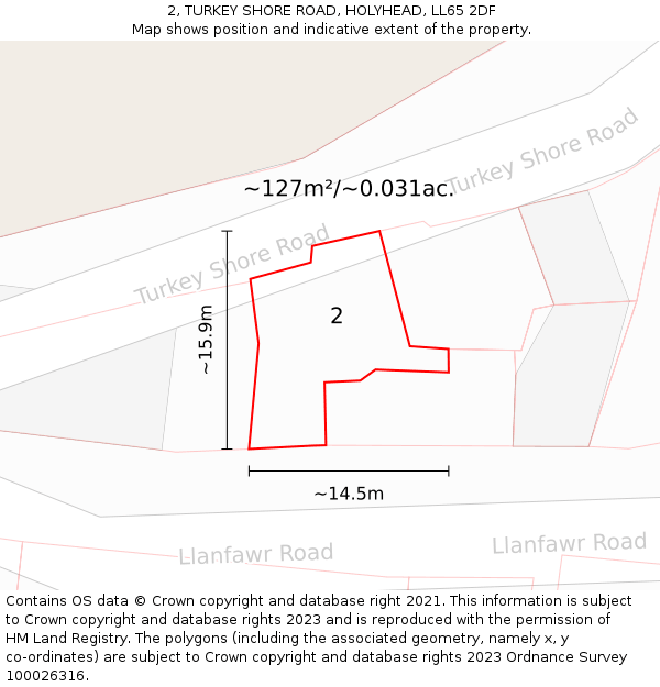 2, TURKEY SHORE ROAD, HOLYHEAD, LL65 2DF: Plot and title map