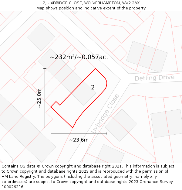 2, UXBRIDGE CLOSE, WOLVERHAMPTON, WV2 2AX: Plot and title map