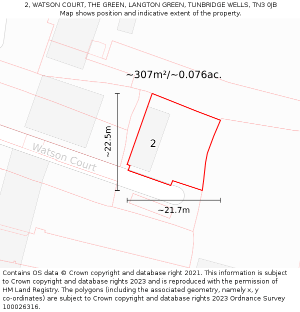 2, WATSON COURT, THE GREEN, LANGTON GREEN, TUNBRIDGE WELLS, TN3 0JB: Plot and title map