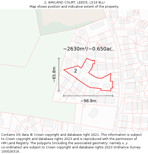 2, WAYLAND COURT, LEEDS, LS16 8LU: Plot and title map