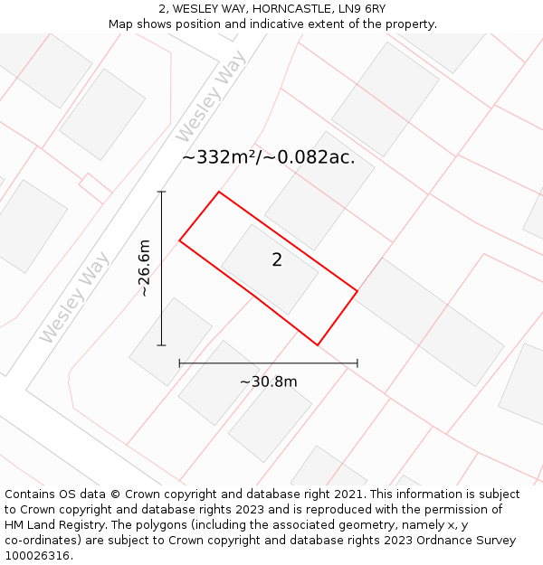 2, WESLEY WAY, HORNCASTLE, LN9 6RY: Plot and title map