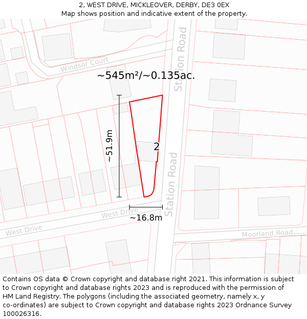 2, WEST DRIVE, MICKLEOVER, DERBY, DE3 0EX: Plot and title map