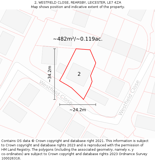 2, WESTFIELD CLOSE, REARSBY, LEICESTER, LE7 4ZA: Plot and title map