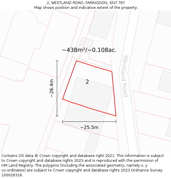 2, WESTLAND ROAD, FARINGDON, SN7 7EY: Plot and title map