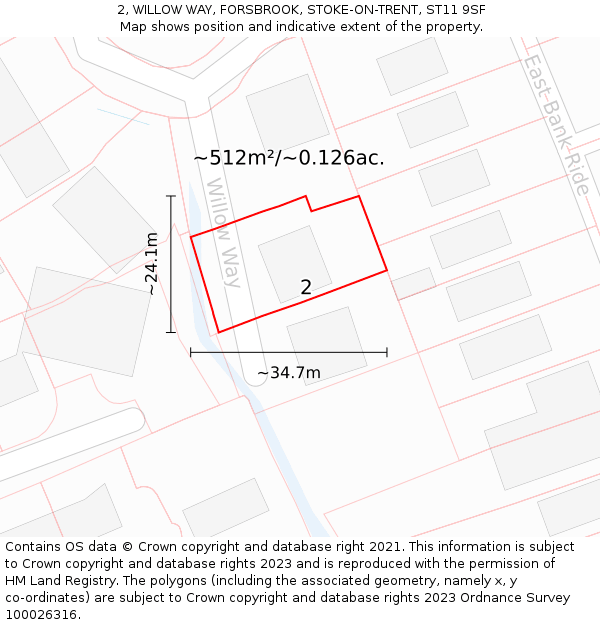 2, WILLOW WAY, FORSBROOK, STOKE-ON-TRENT, ST11 9SF: Plot and title map