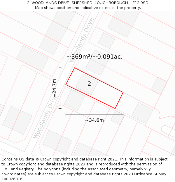 2, WOODLANDS DRIVE, SHEPSHED, LOUGHBOROUGH, LE12 9SD: Plot and title map