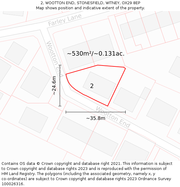 2, WOOTTON END, STONESFIELD, WITNEY, OX29 8EP: Plot and title map