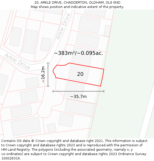 20, ARKLE DRIVE, CHADDERTON, OLDHAM, OL9 0ND: Plot and title map