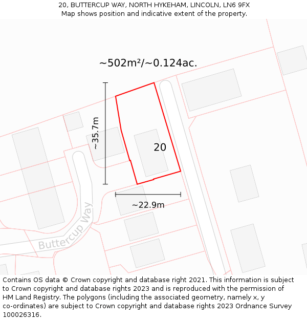 20, BUTTERCUP WAY, NORTH HYKEHAM, LINCOLN, LN6 9FX: Plot and title map