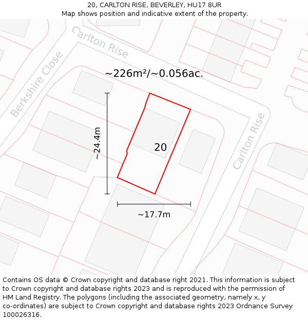 20, CARLTON RISE, BEVERLEY, HU17 8UR: Plot and title map