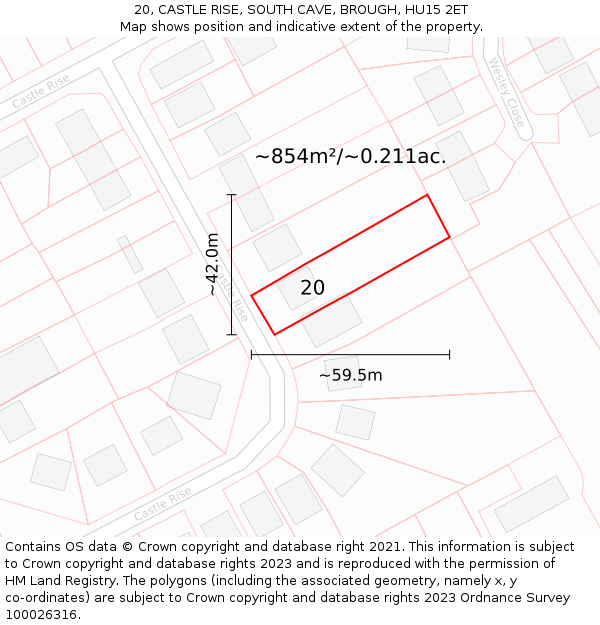 20, CASTLE RISE, SOUTH CAVE, BROUGH, HU15 2ET: Plot and title map