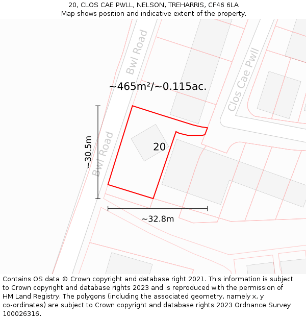 20, CLOS CAE PWLL, NELSON, TREHARRIS, CF46 6LA: Plot and title map