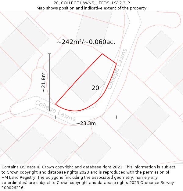 20, COLLEGE LAWNS, LEEDS, LS12 3LP: Plot and title map