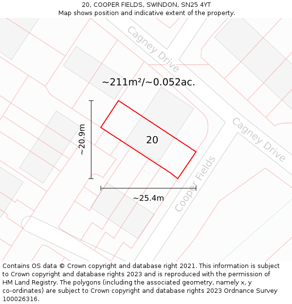 20, COOPER FIELDS, SWINDON, SN25 4YT: Plot and title map