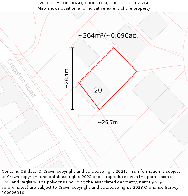 20, CROPSTON ROAD, CROPSTON, LEICESTER, LE7 7GE: Plot and title map