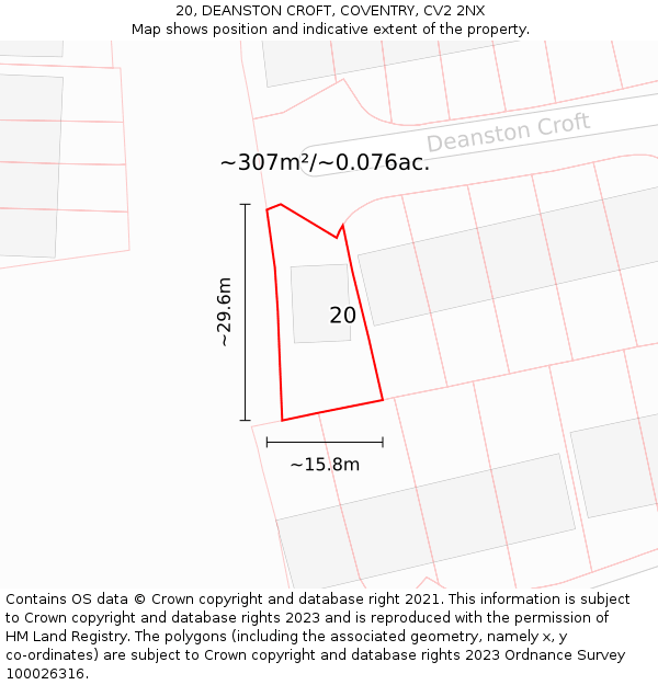 20, DEANSTON CROFT, COVENTRY, CV2 2NX: Plot and title map