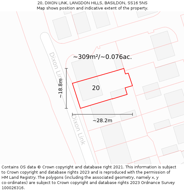 20, DIXON LINK, LANGDON HILLS, BASILDON, SS16 5NS: Plot and title map