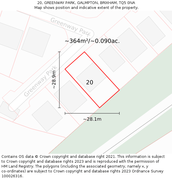 20, GREENWAY PARK, GALMPTON, BRIXHAM, TQ5 0NA: Plot and title map