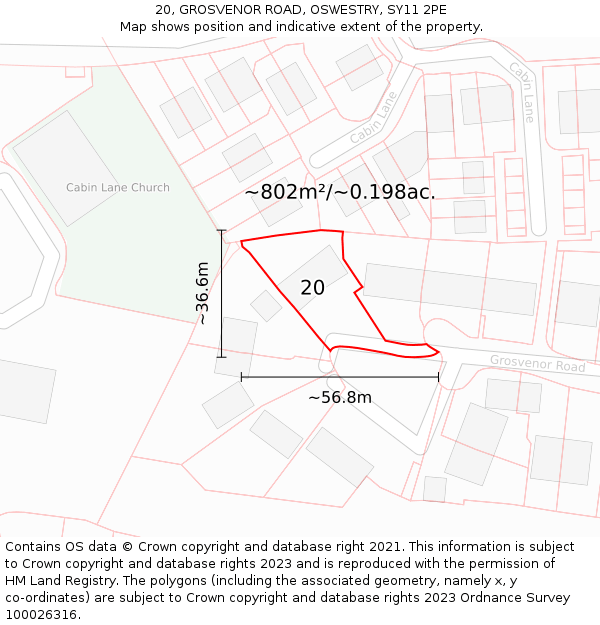 20, GROSVENOR ROAD, OSWESTRY, SY11 2PE: Plot and title map