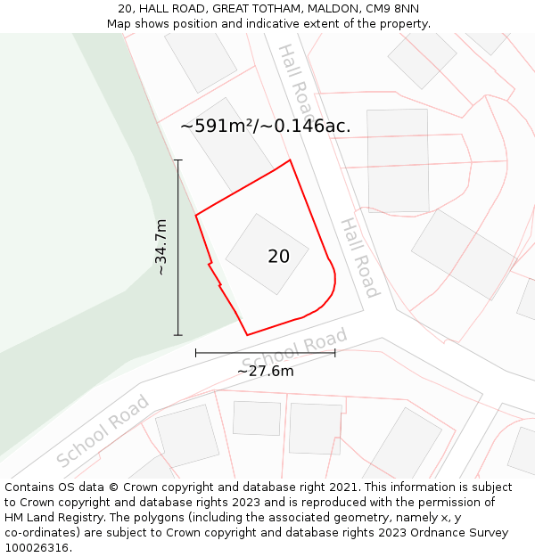 20, HALL ROAD, GREAT TOTHAM, MALDON, CM9 8NN: Plot and title map