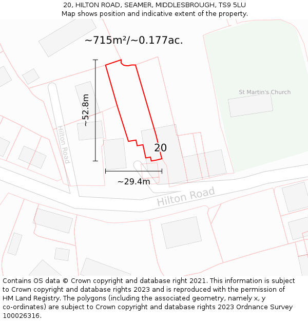 20, HILTON ROAD, SEAMER, MIDDLESBROUGH, TS9 5LU: Plot and title map