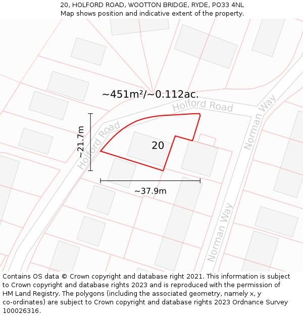 20, HOLFORD ROAD, WOOTTON BRIDGE, RYDE, PO33 4NL: Plot and title map